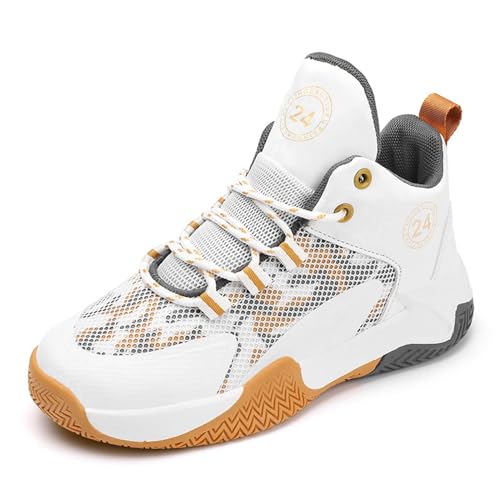 LZPCarra Kinder-Basketballschuhe, Turnschuhe, Mädchen-Turnschuhe, Bequeme High-Top-Basketballschuhe für (kleines Kind/großes Kind) Turnschuhe Klett 29 (White, 34 Big Kids) von LZPCarra