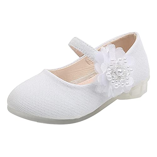 LZPCarra Kinder Einzelne Schuhe Mode Perle Große Blumenmädchen Kleine Lederschuhe Kinder Prinzessin Schuhe Kleine Tanzschuhe mit hohen Absätzen Kinderschuhe Mädchen 36 (White, 23 Toddler) von LZPCarra