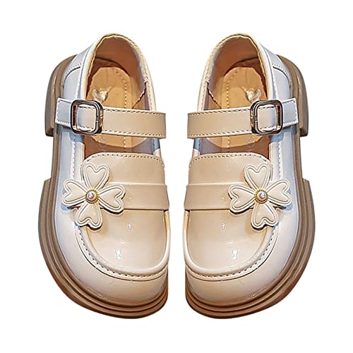 LZPCarra Kleines Kind Mädchen Prinzessin Schuhe Kleine Lederschuhe Flache Schuhe Mädchen Schwarze Lederschuhe Kinder Britischer Stil Kleine Weihrauchwind Einzelschuhe Schuhe (Beige, 28 Little Child) von LZPCarra