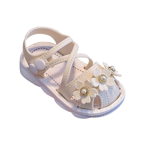 LZPCarra Kleinkind Mädchen Sandalen mit Perlen und Blumen, rutschfeste Lauflernschuhe mit weicher Unterseite und Schnalle Antirutsch Schuhe Baby (White, 19 Infant) von LZPCarra
