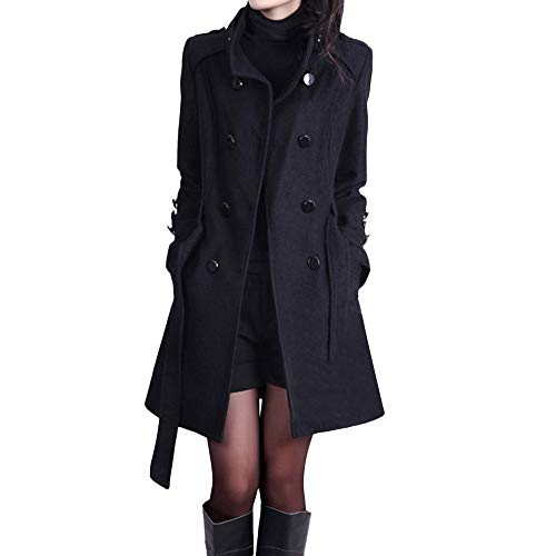 LZPCarra Kurzmantel Damen üBergang Wolle - üBergangsmantel Damen Herbst Elegant Trenchcoat Mit GüRtel, Wollmantel Zweireiher Stehkragen Jacke Pea Coat Mode Frauen Winterjacke- Wolle Jacke Outwear von LZPCarra