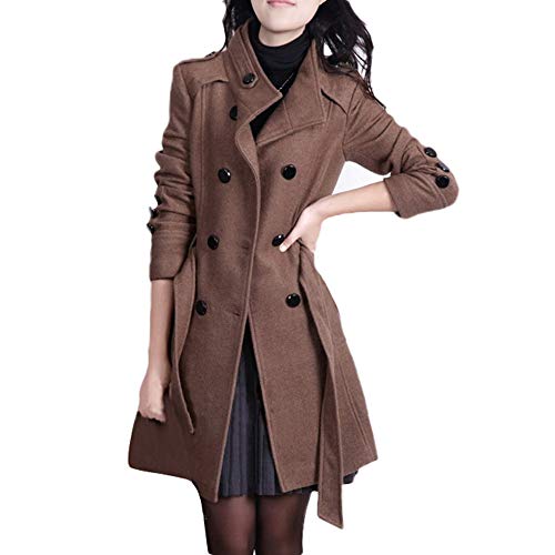 LZPCarra Kurzmantel Damen üBergang Wolle-üBergangsmantel Herbst Elegant Trenchcoat Mit GüRtel Wollmantel Zweireiher Stehkragen Jacke Pea Coat Mode Frauen Winterjacke- Wolle Jacke von LZPCarra