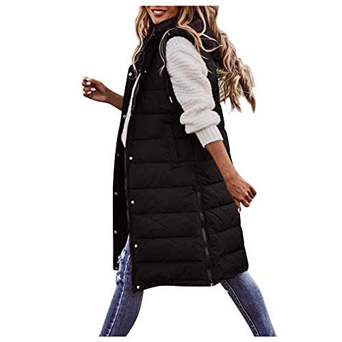 LZPCarra Leichte Steppweste Damen Daunenweste Lang Steppweste Lange Weste äRmellose Wintermantel Longweste Weste Jacke Winter Steppjacke äRmellose Kapuzenweste Tragbare Steppmantel von LZPCarra