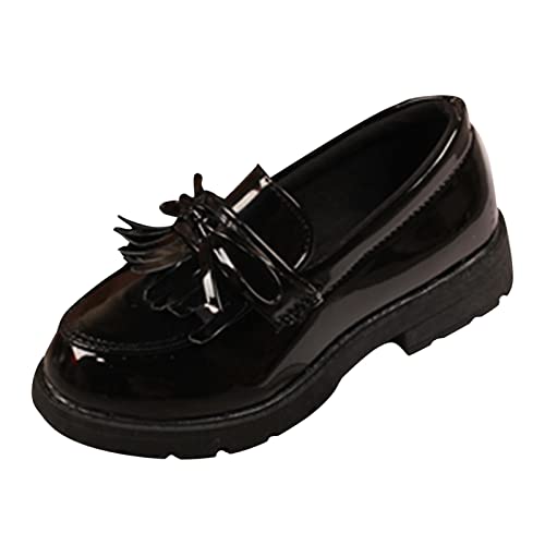 LZPCarra Mädchen Slip On Loafer Quaste Bow Schule Kleid Schuhe für Mädchen Kindersportschuhe (Black, 30) von LZPCarra