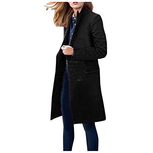 LZPCarra Mantel Damen Lang Trenchcoat-Wollmantel Klassisch Schwarz Warm Wintermantel Wolle-Jacke Elegante Erbsenmantel Revers Einfarbig Zweireihig Longblazer Winterjacke üBergangsjacke Wollejacke von LZPCarra