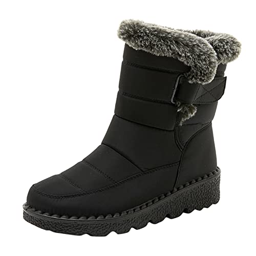 LZPCarra Mode Frauen Winter Wasserdicht Flache Hakenschlaufe Halten Warm Schnee Stiefel Bequeme Mittlere Stiefel Schuhe Schuhe Damen Sandaletten Elegant (Black, 37) von LZPCarra