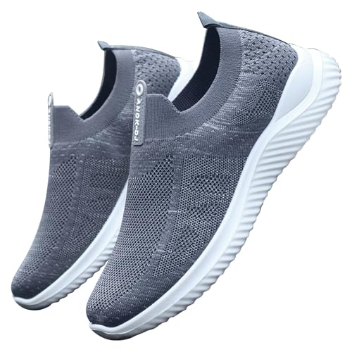 LZPCarra Mode Frühjahr Und Sommer Männer Sport Schuhe Flachen Boden Leichte Mesh Atmungsaktive Slip Auf Bequeme Einfarbig Einfache Eigenschaften: Herren Schuhe Slipper Sneaker (Grey, 43) von LZPCarra