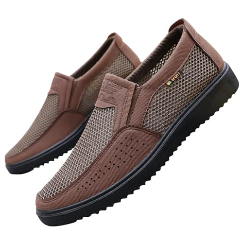 LZPCarra Mode Frühjahr Und Sommer Männer Sport Schuhe Flachen Boden Leichte Mesh Atmungsaktive Slip Auf Bequeme Einfarbig Einfache Eigenschaften: Winter Herren Schuhe Wasserdicht (Khaki, 39) von LZPCarra