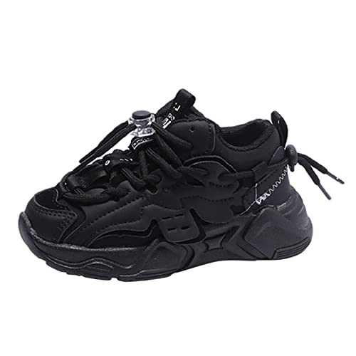 LZPCarra Mode Frühling und Sommer Kinder Sportschuhe für und Mädchen Dicke Sohlen rutschfest bequem elastisch und Schnürung einfarbig bequem im Freien Sportschuh Mädchen 34 (Black, 27 Toddler) von LZPCarra