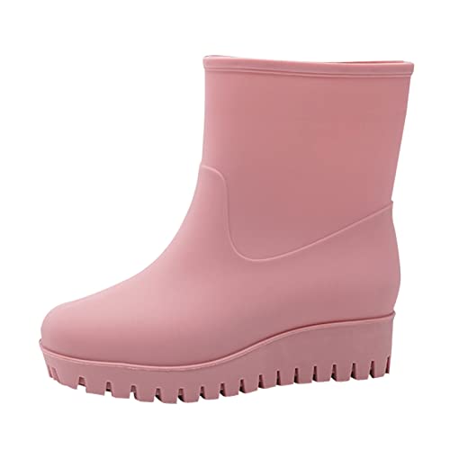 LZPCarra Mode Lässige innere hohe Regenschuhe Damen flacher Boden rutschfeste äußere vielseitige Regenstiefel mittlerer Schlauch Wasserschuhe Schuhe Damen 44 (Pink, 39) von LZPCarra