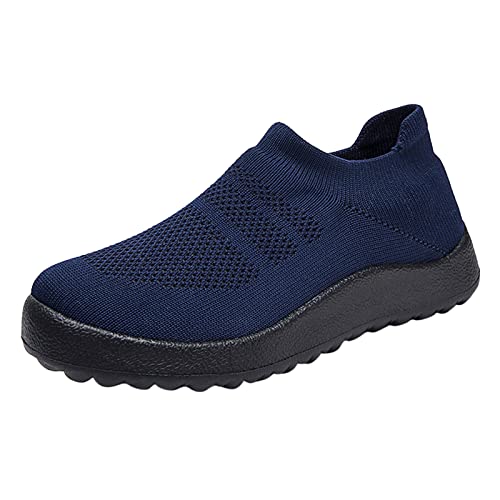 LZPCarra Mode Sommer Männer Sportschuhe Flachboden Leicht Slip On Fliegen Gewebtes Mesh Atmungsaktiv Bequem Einfarbig Lässiger Stil Schuhe Schwarz Herren Business (Dark Blue, 41) von LZPCarra