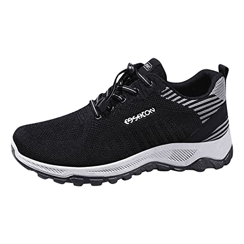 LZPCarra Mode Sommer Männer Sportschuhe Flache Weiche Sohle rutschfeste Elastische Schnürung Mesh Atmungsaktiv Laufen Wandern Casual Compatible with Motorrad Sneaker Herren (Black, 42) von LZPCarra