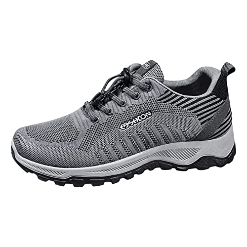 LZPCarra Mode Sommer Männer Sportschuhe Flache Weiche Sohle rutschfeste Elastische Schnürung Mesh Atmungsaktiv Laufen Wandern Casual Compatible with Motorrad Sneaker Herren (Grey, 40) von LZPCarra