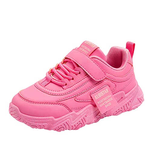 LZPCarra Mode alle Jahreszeiten Kinder Sportschuhe Mädchen Flache Sohle Dicke Sohle rutschfeste leichte Schnürung Hakenschlaufe einfarbig bequem lässig Gefütterte Halbschuhe (Hot Pink, 32 Big Kids) von LZPCarra