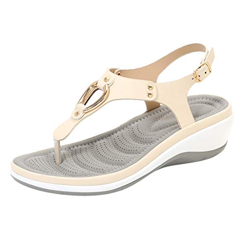 LZPCarra Orthopädische Sandalen Damen Elegant - Römersandalen Damen Flach, Sandalen Mit Absatz Sommer Bequem Sandalen Bohemia Zehentrenner Strand Schuhe Freizeit Flach Sandalette Bequeme Open Schuhe von LZPCarra