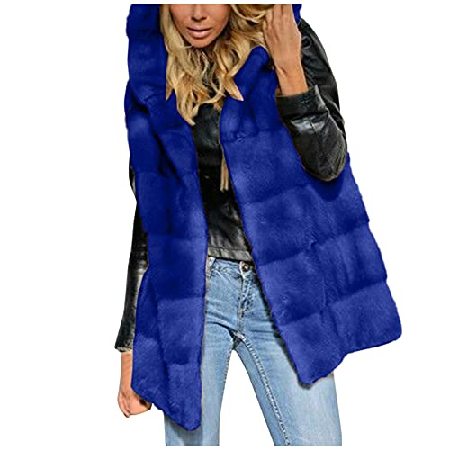 LZPCarra Pelzweste Damen Kunstpelz Weste Ärmellose Fellweste Mit Kapuze Jacke Winterjacke Steppweste Mantel Felljacke Westen Warm Fellmantel Pelzjacke Pelzmantel Winter Herbst üBergangsjacke von LZPCarra