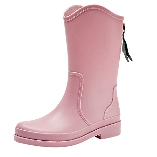 LZPCarra Regenschuhe Außen Wasserdichte Schuhe Küche Gummischuhe Weicher Boden Bequeme Regenstiefel mit Mittelrohr Mountainbike Schuhe Damen Wasserdicht (Pink, 40) von LZPCarra