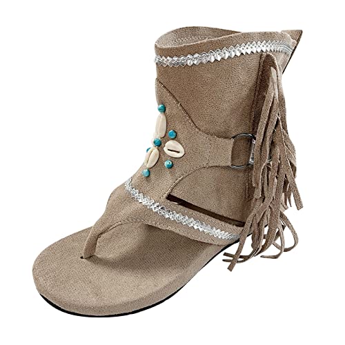 LZPCarra Sandalen Quaste Retro Damen Damen Flops für Damen Flip Sandalen Ethnic Outdoor Schuhe Damen Sandalen Damen Sexy Schuhe Mit Absatz (Khaki, 37) von LZPCarra