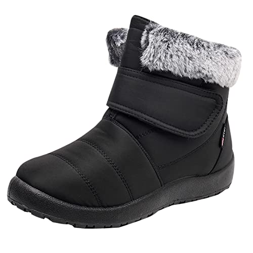 LZPCarra Schneestiefel für Damen, warme, wasserdichte, bequeme Slip-On-Outdoor-Winterschuhe für Damen Hochzeit Schuhe Damen Strass (Black, 42) von LZPCarra