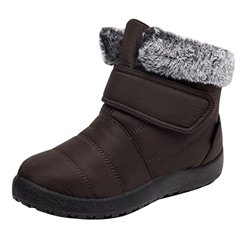 LZPCarra Schneestiefel für Damen, warme, wasserdichte, bequeme Slip-On-Outdoor-Winterschuhe für Damen Hochzeit Schuhe Damen Strass (Brown, 38) von LZPCarra