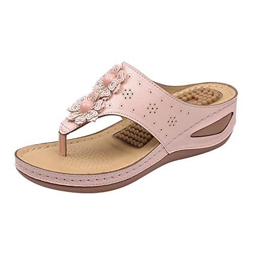 LZPCarra Schuhe Damen Slipper Weit - Orthopädische Flip Flops Damen Leder, Elegant Sandalen Pantoletten Sommer Slippers Flach Römersandalen Sommerschuhe Lässig Keilsandalen Freizeitschuhe Hausschuhe von LZPCarra