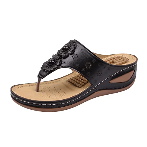 LZPCarra Schuhe Damen Slipper Weit - Orthopädische Flip Flops Damen Leder, Elegant Sandalen Pantoletten Sommer Slippers Flach Römersandalen Sommerschuhe Lässig Keilsandalen Freizeitschuhe Hausschuhe von LZPCarra