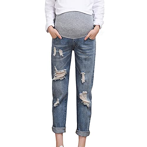 LZPCarra Schwangerschaftshose Jeans: Umstandshose-Jeans Stretch-Schwangerschaftshosen Für Frauen Jeanshose-Distressed-Umstandsjeans Mit Bauchband Umstandsleggings Sommer Umstands-Jeans Umstandsmode von LZPCarra