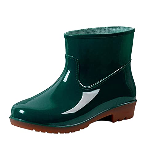 LZPCarra Shoe Mittlerer, niedriger Absatz, wasserdichter Regen, runde Damenstiefel, Schnallen-Zehen-Damenstiefel S Schuhe Damen Tasche (Green, 37) von LZPCarra