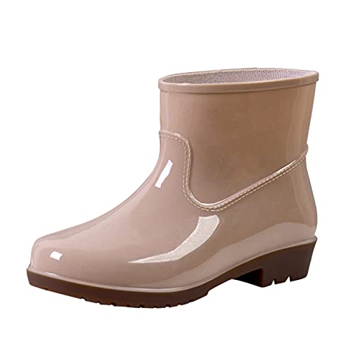 LZPCarra Shoe Mittlerer, niedriger Absatz, wasserdichter Regen, runde Damenstiefel, Schnallen-Zehen-Damenstiefel S Schuhe Damen Tasche (Khaki, 38) von LZPCarra