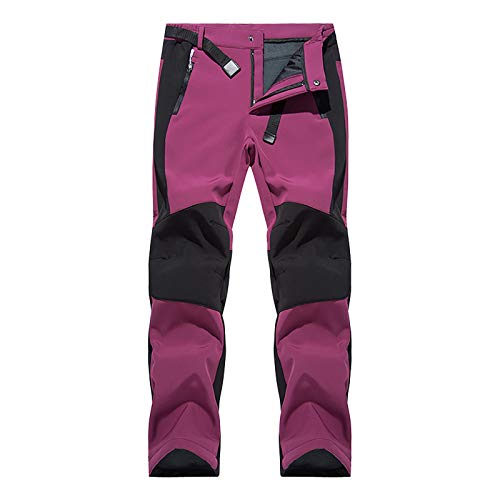 LZPCarra Softshellhose Damen Wasserdicht Atmungsaktiv Größe - Winterhose Damen Gefüttert Outdoor, Spleißen Farbblock Trekkinghose Mit Taschen Thermohose Schneehose Zip Off Skihose Für Laufen Sporten von LZPCarra