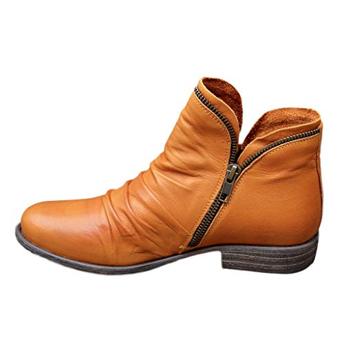 LZPCarra Solide retro Knöchel Farben Reißverschluss beiläufige kurze Damenstiefel Weiße Schuhe Damen Größe 40 (Yellow, 37) von LZPCarra