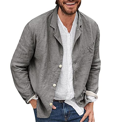 LZPCarra Sommerjacke Herren Leicht Sportlich: Leinenjacke Herren Sommer Übergangsjacke Langarm Hemdjacke Einfarbig Leinenhemd Mit Knopfleiste Herrenjacke Basic Freizeithemd/Strickjacke/Trachtenjacke von LZPCarra