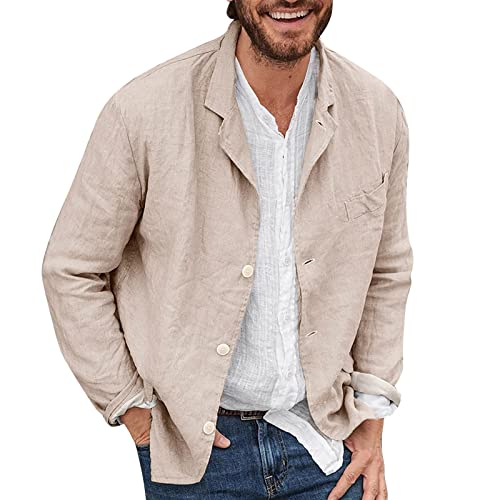 LZPCarra Sommerjacke Herren Leicht Sportlich: Leinenjacke Herren Sommer Übergangsjacke Langarm Hemdjacke Einfarbig Leinenhemd Mit Knopfleiste Herrenjacke Basic Freizeithemd/Strickjacke/Trachtenjacke von LZPCarra