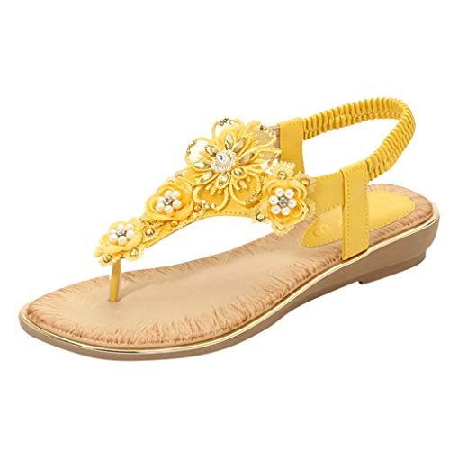 LZPCarra Sommerschuhe Damen Bequem Elegant - Damen Sandalen Elegant Flach, Sandalen Sommer Riemchenpumps Slipper Elegante Sommerschuhe Bohemian Römersandalen Flache Flip Flops Pantoletten Sandaletten von LZPCarra