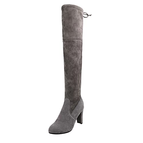 LZPCarra Stiefel Frauen Schuhe über dem Knie Winterkomfort lange Fersen Damenstiefel Schuhe Silber Damen Sandalen (Grey, 40) von LZPCarra