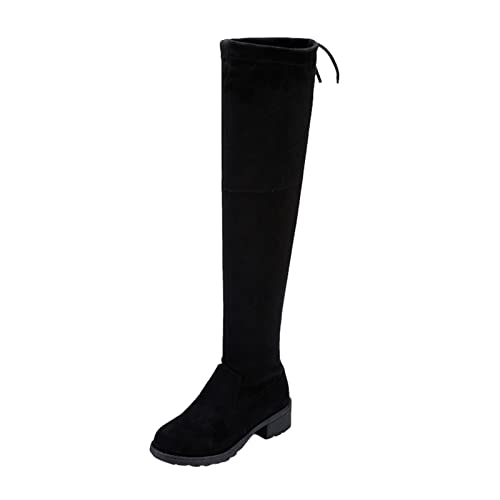 LZPCarra Stiefel über Damen Komfort Winter Chunky Schuhe Kniestiefel Stiefel Absätze Die Damenstiefel Schuhe Weite K Damen Pantoletten (Black, 39) von LZPCarra