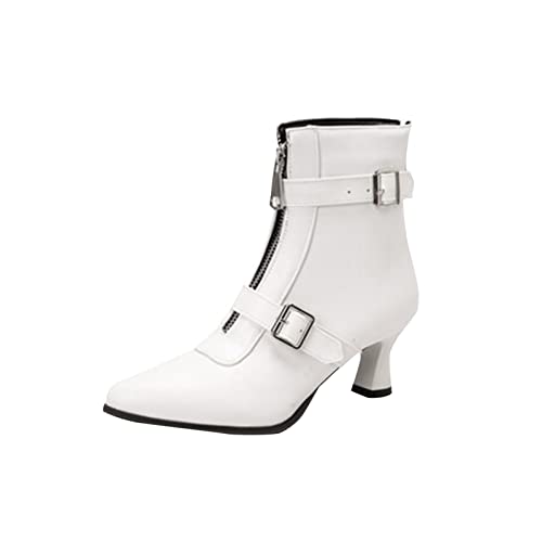 LZPCarra Stiletto-Absatz Stiefeletten Toe Lace Up Zipper Booties Dress Short Boot Damen Schuhe 43 Stiefeletten (White, 41) von LZPCarra