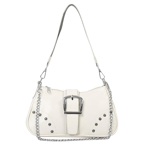 LZPCarra Umhängetaschen Herren Klein Stoff Damen-Achseltasche für Damen, coole Tasche mit Kettenverzierung Umhängetaschen Für Damen Silber (White, One Size) von LZPCarra