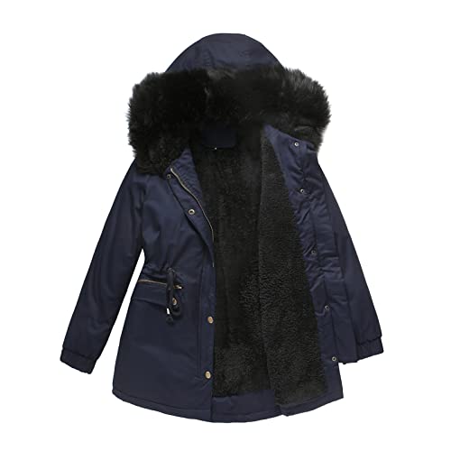 LZPCarra Wintermantel Damen Warm Lang - Fleecemantel Damen Lang Outdoor, Warm Winterparker Open Front Mantel Zip Kapuzenjacke Mit Gürtel Trenchcoat Einfarbig Thermojacke Pelzkragen Mittellange Jacke von LZPCarra