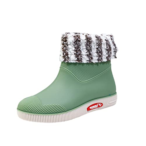 LZPCarra Winterstiefel Regenschuhe Damen Kurze Röhre Thermalwasser Schuhe Studenten Tägliche Wasserdichte Schuhe Warme Regenstiefel Rutschfeste Schuhe Damen Metzgerei (Green, 37) von LZPCarra