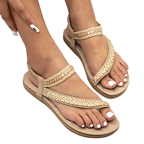 LZPCarra Zehentrenner Damen Leder - Römersandalen Damen Flach, Leder Flip Flops Zehentrenner Sandalen Pantoletten Mit Fussbett Sommer Elegant Bequem Flach Römersandalen Slingback Slip On Sandals von LZPCarra