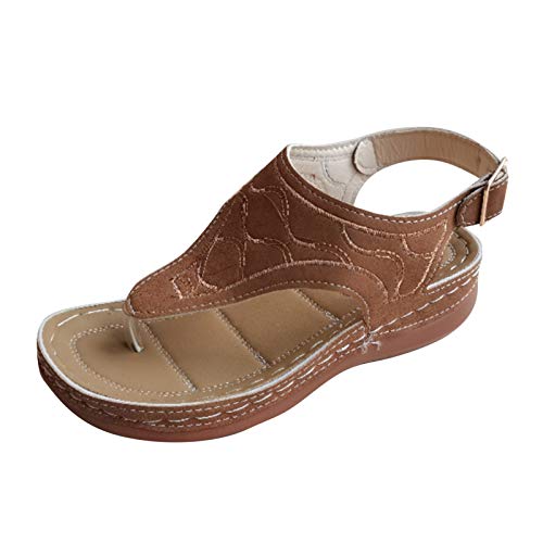 Orthopädische Sandalen Damen Modern - Zehensandalen Damen Sommer, Freizeit Boho Strandschuhe Retro Zehentrenner Sandaletten Komfort Walking Pantoffeln With Arch Support Pu-Leder Plateau Sandals von LZPCarra