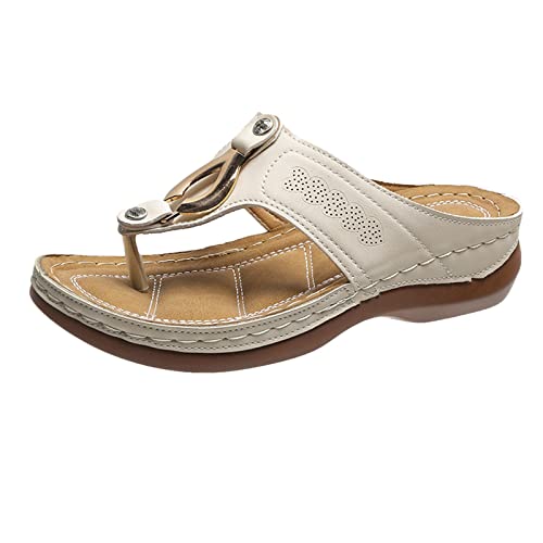 Pantoletten Damen Mit Fussbett Zehentrenner - Zehensandalen Damen Leder, Sommer Leder Hausschuhe Clip -Toe Pantoffeln Slippers Freizeit Strandschuhe Fashion Sandalen Strass Flip-Flops von LZPCarra