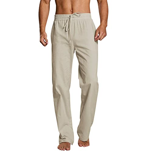 Pyjamaunterteil Herren Lang - Schlafanzughosen Für Herren Leinen-Haushose Pyjamahose Loose Fit Leinenhose Bequem Schlafhose Nachtwäsche Schlafanzug-Hose Männer Freizeithose Sleepwear von LZPCarra