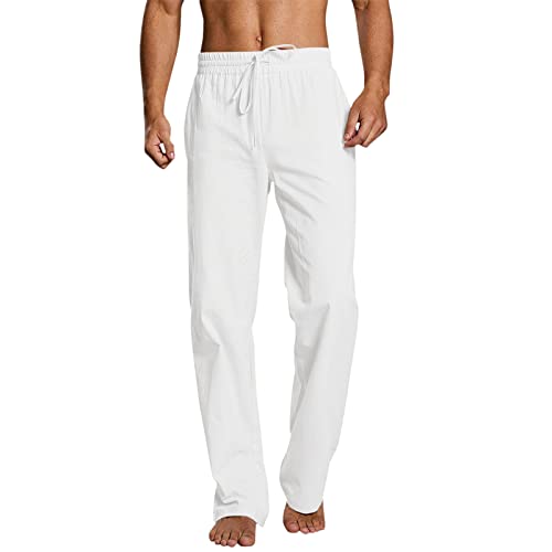 Pyjamaunterteil Herren Lang - Schlafanzughosen Für Herren Leinen-Haushose Pyjamahose Loose Fit Leinenhose Bequem Schlafhose Nachtwäsche Schlafanzug-Hose Männer Freizeithose Sleepwear von LZPCarra