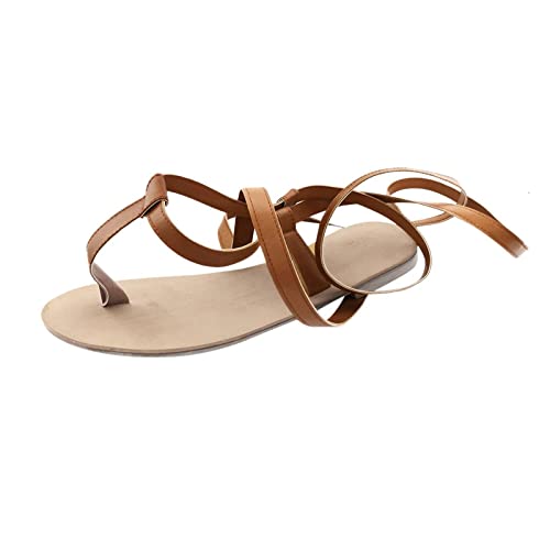 Riemensandalen Damen Flach - Sandaletten Damen Flach Zehentrenner, Flach Absatz Römersandalen Hoch Riemchensandalen Elegant Sandaletten Sommer Strandsandalen Schnürung Sommerschuhe Damenschuhe von LZPCarra