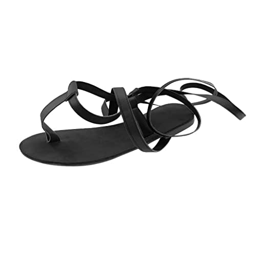 Riemensandalen Damen Flach - Sandaletten Damen Flach Zehentrenner, Flach Absatz Römersandalen Hoch Riemchensandalen Elegant Sandaletten Sommer Strandsandalen Schnürung Sommerschuhe Damenschuhe von LZPCarra