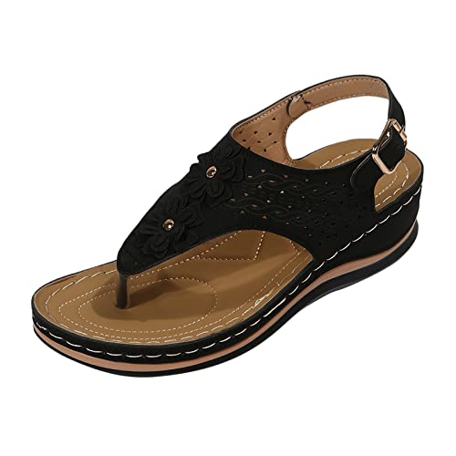 Römersandalen Damen Flach - Orthopädische Sandalen Damen Leder, Retro Pantolette Sommer Leicht Flip Flops Sandaletten Komfort Lässige Zehentrenner Slip On Sportsandalen Strand Strandsandaletten von LZPCarra