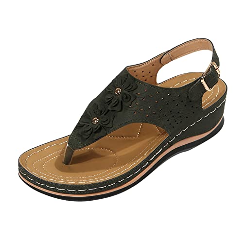 Römersandalen Damen Flach - Orthopädische Sandalen Damen Leder, Retro Pantolette Sommer Leicht Flip Flops Sandaletten Komfort Lässige Zehentrenner Slip On Sportsandalen Strand Strandsandaletten von LZPCarra