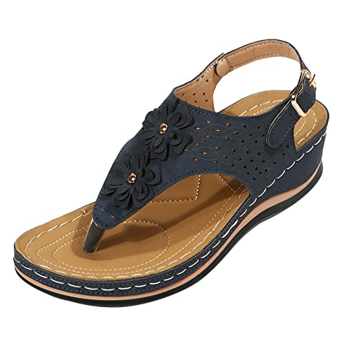 Römersandalen Damen Flach - Orthopädische Sandalen Damen Leder, Retro Pantolette Sommer Leicht Flip Flops Sandaletten Komfort Lässige Zehentrenner Slip On Sportsandalen Strand Strandsandaletten von LZPCarra